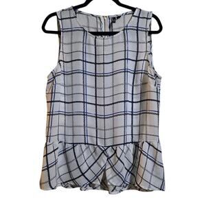 Elle Blouse Shell Top Sz L White Blue, Black Sleeveless Career Office Semi Sheer